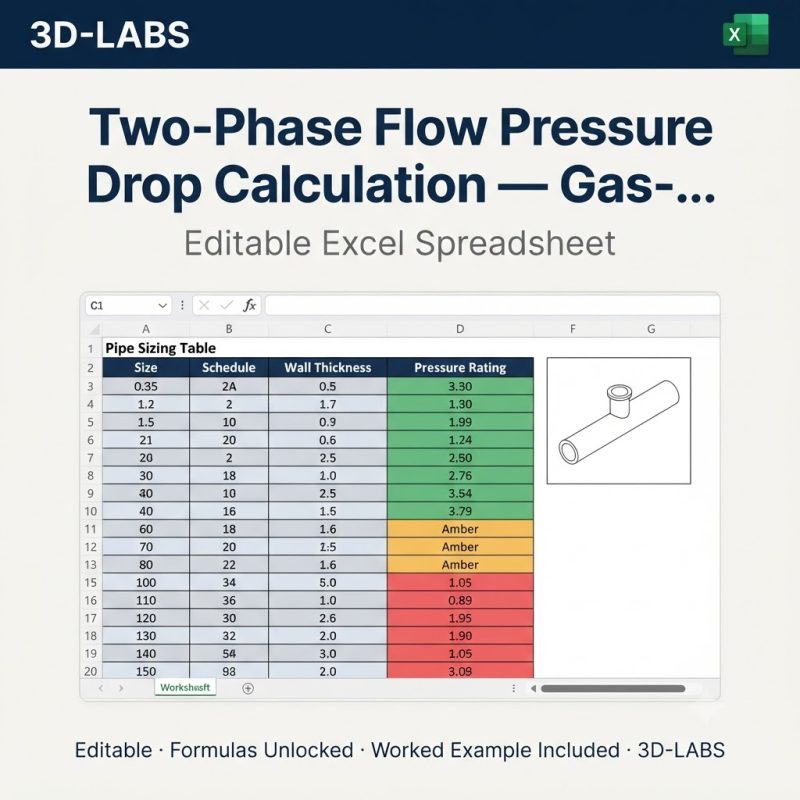 Two-Phase Flow Pressure Drop Calculation — Gas-Liquid Piping Excel