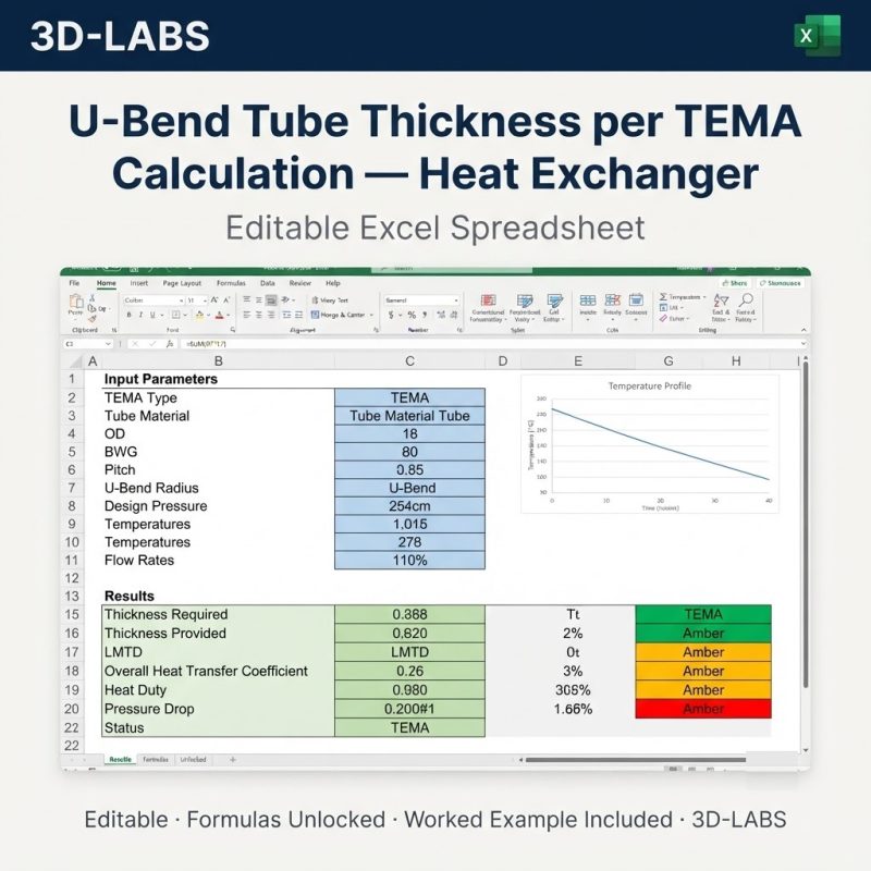 U-Bend Tube Thickness per TEMA Calculation — Heat Exchanger U-Tube Excel