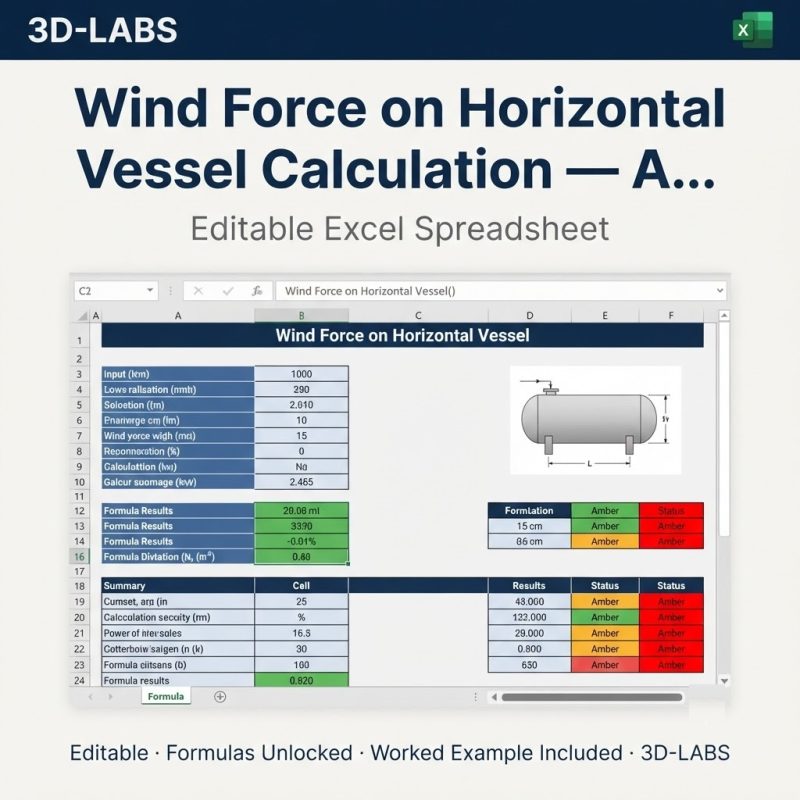 Wind Force on Horizontal Vessel Calculation — ASCE 7 Wind Load Excel