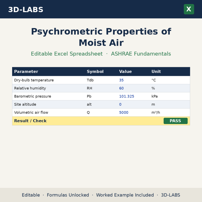 Psychrometric Properties of Moist Air Excel calculator - 3D-LABS