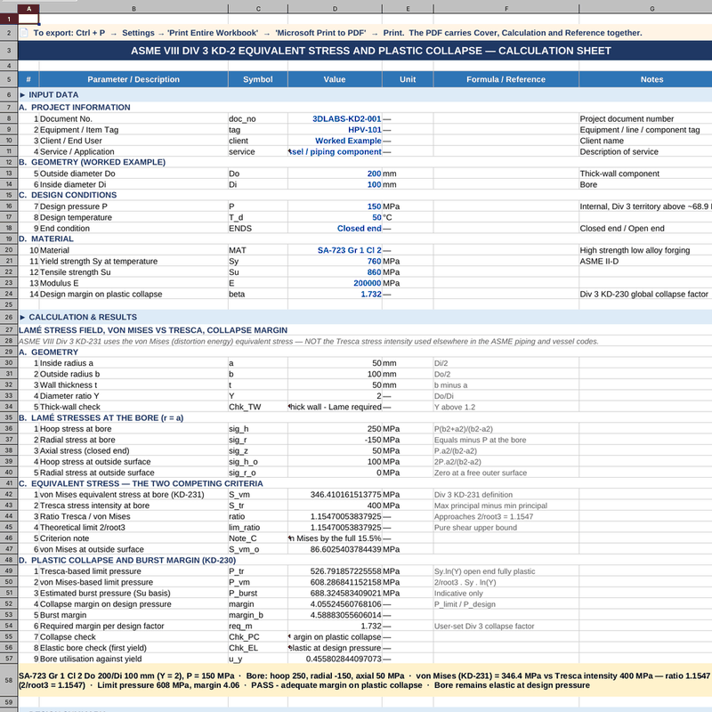 ASME VIII Div 3 KD 2 Calculation Sheet Preview