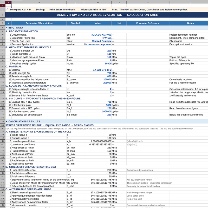 ASME VIII Div 3 KD 3 Calculation Sheet Preview