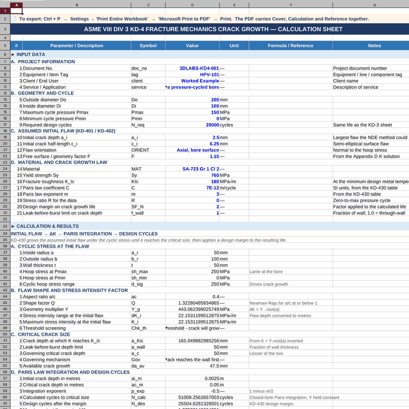 ASME VIII Div 3 KD 4 Calculation Sheet Preview
