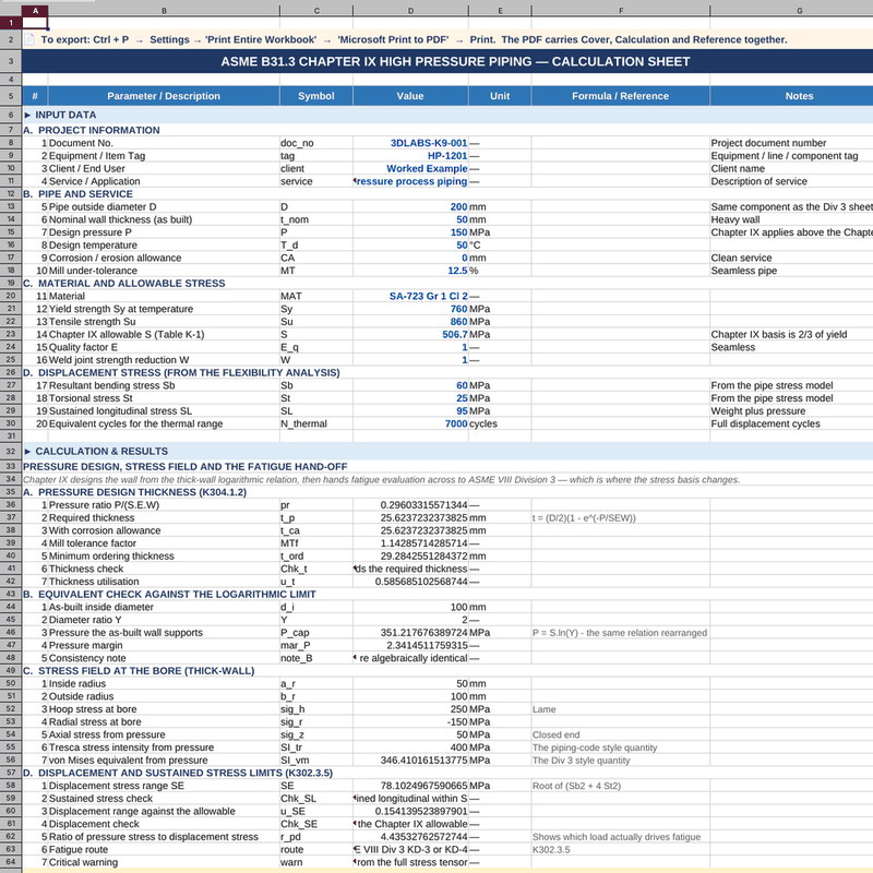 ASME B 3 Chapter IX Calculation Sheet Preview
