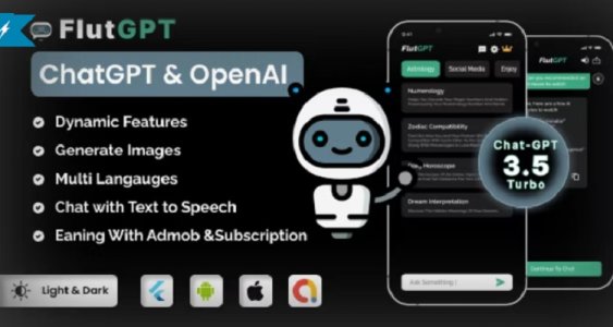 FlutGpt - ChatGPT Flutter Full Application | Art Generator | ADMOB | Subscription Plan