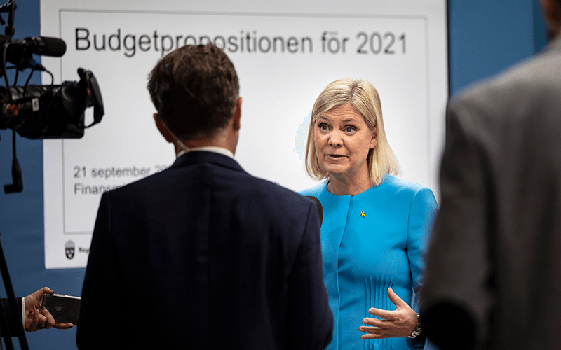 Magdalena Andersson presenterar budgetförslaget för 2021. Foto: Ninni Andersson/Regeringskansliet.