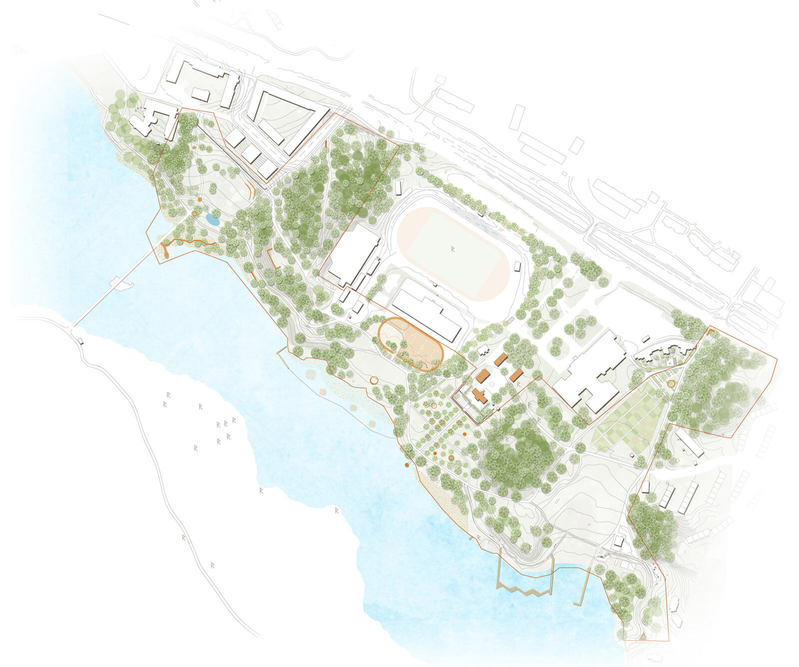 Farsta strandpark, Nivå landskapsarkitektur.