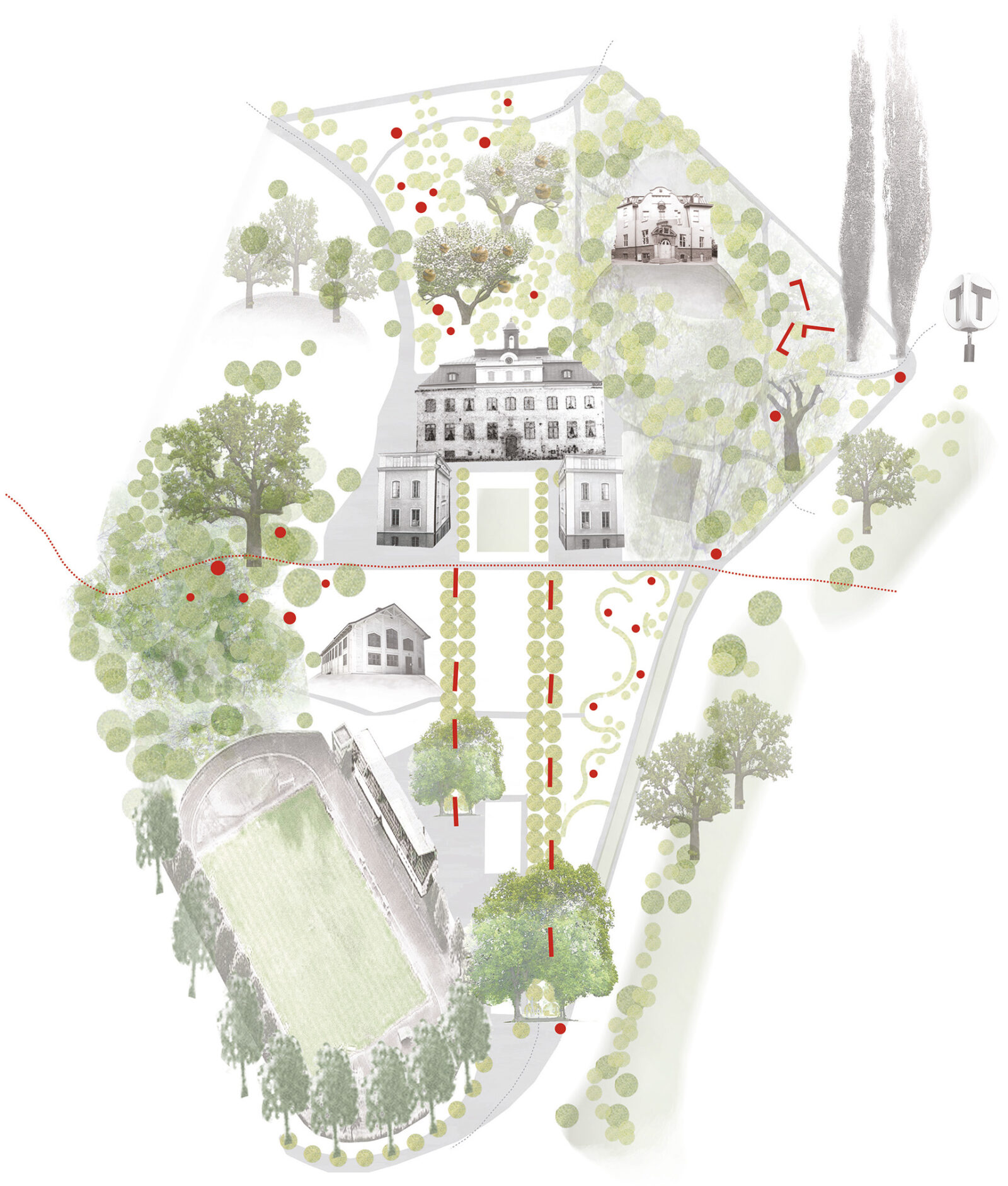 Kristinebergs slottspark, Nivå landskapsarkitektur.