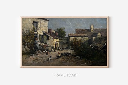 Samsung Frame TV Art | Woman and Chickens | Vintage Painting | Samsung TV Art | Digital Download | Art for Samsung Frame TV