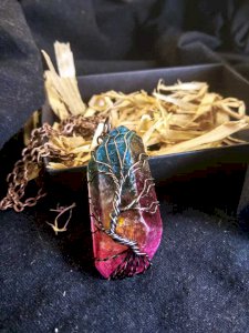 Rainbow Quartz Tree of Life Necklace / Rainbow Quartz Pendant / Wire Wrap Quartz / Raw Crystal Necklace