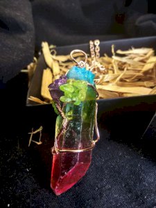 Rainbow Flower of Life Necklace / Rainbow Quartz Pendant / Wire Wrap Quartz / Raw Crystal Necklace