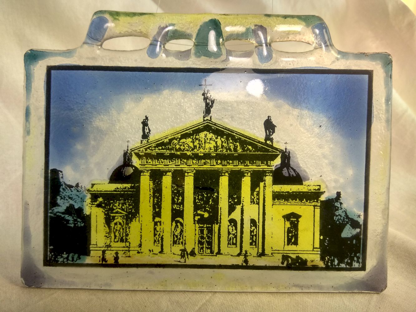 Vilnius Cathedral Souvenir Yellow 12 cm x 16.5 cm , Lithuania, Vilnius in Glass