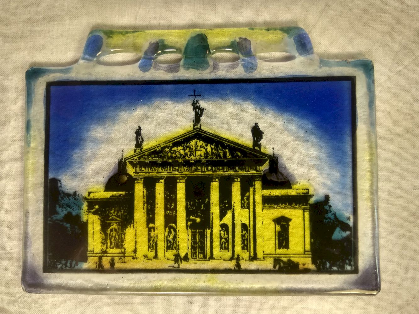 Vilnius Cathedral Souvenir Yellow 12 cm x 16.5 cm , Lithuania, Vilnius in Glass