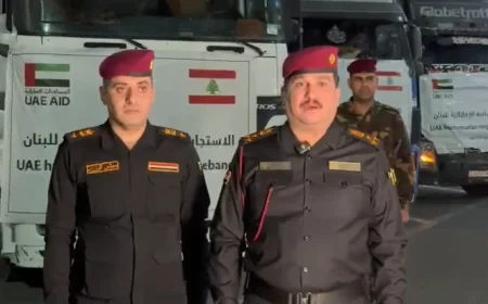 جسر بري عراقي: شاحنات المساعدات الإماراتية تعبر "أم قصر" صوب لبنان بنظام الترانزيت