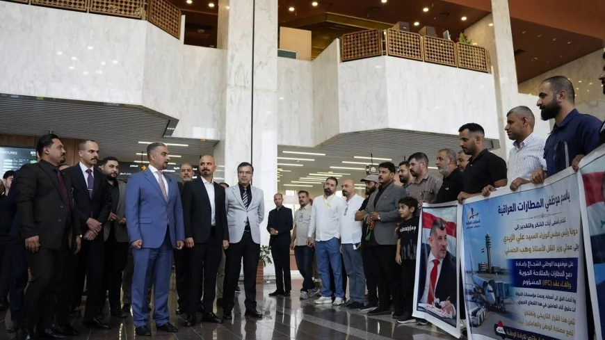 موظفو مطار البصرة ينظمون وقفة شكر لوزير النقل بعد قرار إعادة ربط المطارات بالملاحة الجوية
