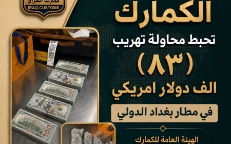 الكمارك تحبط محاولة تهريب 83 ألف دولار في مطار بغداد الدولي