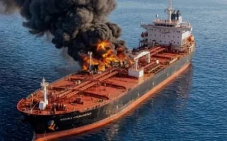 الحرس الثوري الإيراني يعلن احتراق ناقلة نفط عملاقة إثر اصطدامها بلغمين بحريين في مضيق هرمز