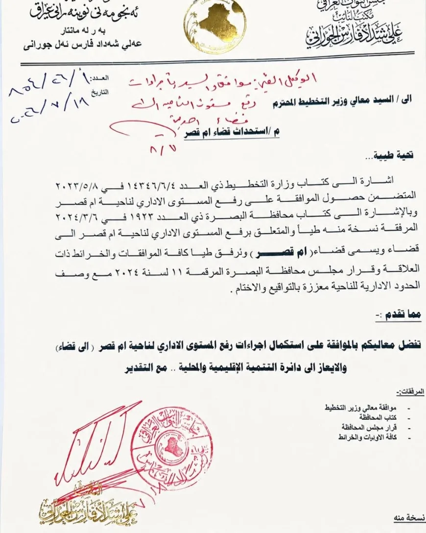 ام قصر من ناحية الى قضاء في انتظار اكتمال الاجراءات القانونية