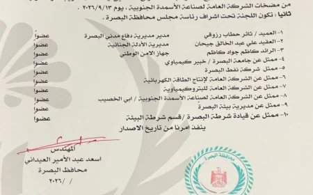 محافظ البصرة يشكّل لجنة فنية للتحقيق في حادث تسرّب غاز الأمونيا بمعمل الأسمدة
