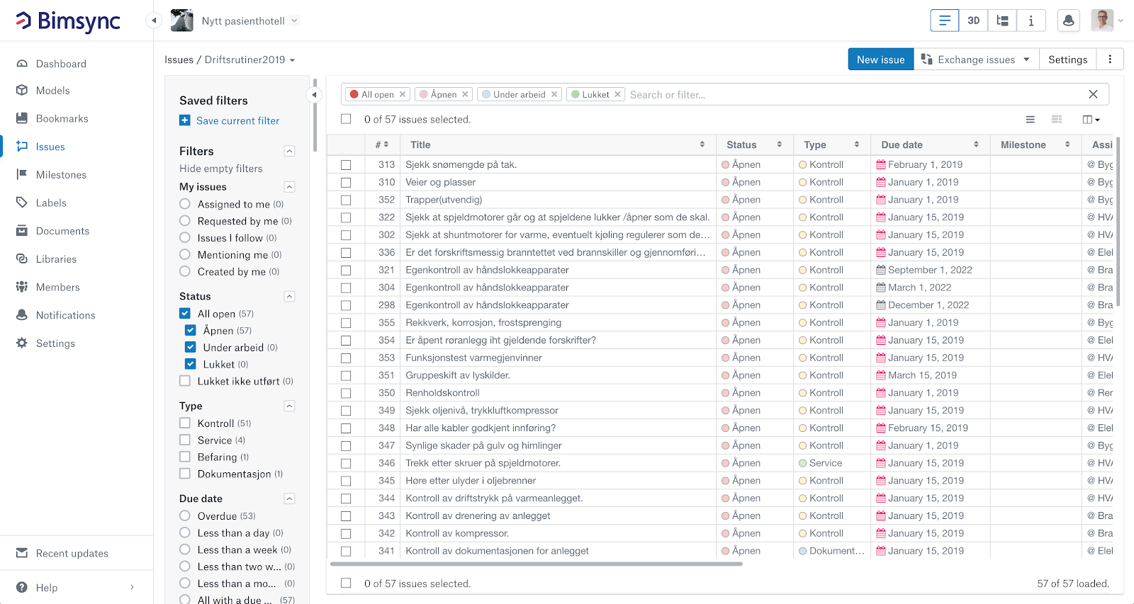 BCF issues can be filtered and listed with multiple order criteria in Bimsync