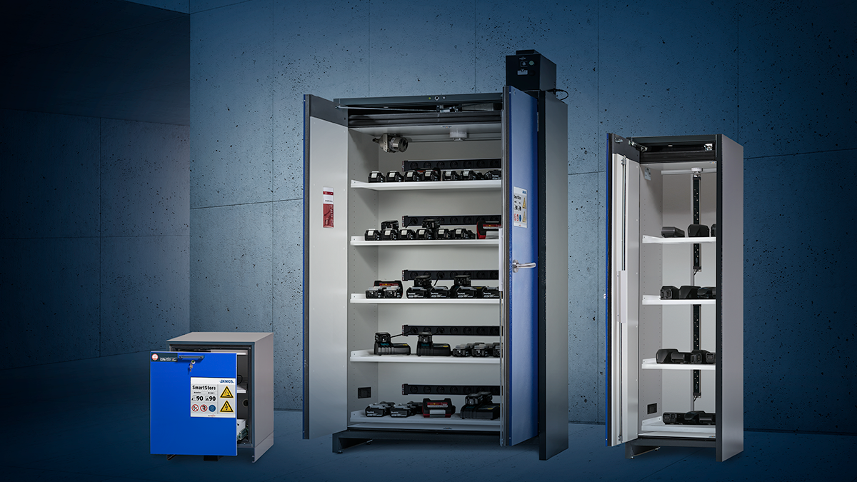 Denioksen uusin versio latauskaapeista täyttää tiukan VDMA 24994 -standardin, joka määrittelee akkujen latauskaapin sisäisen ja ulkoisen palonkestävyyden. Kuvat: DENIOS