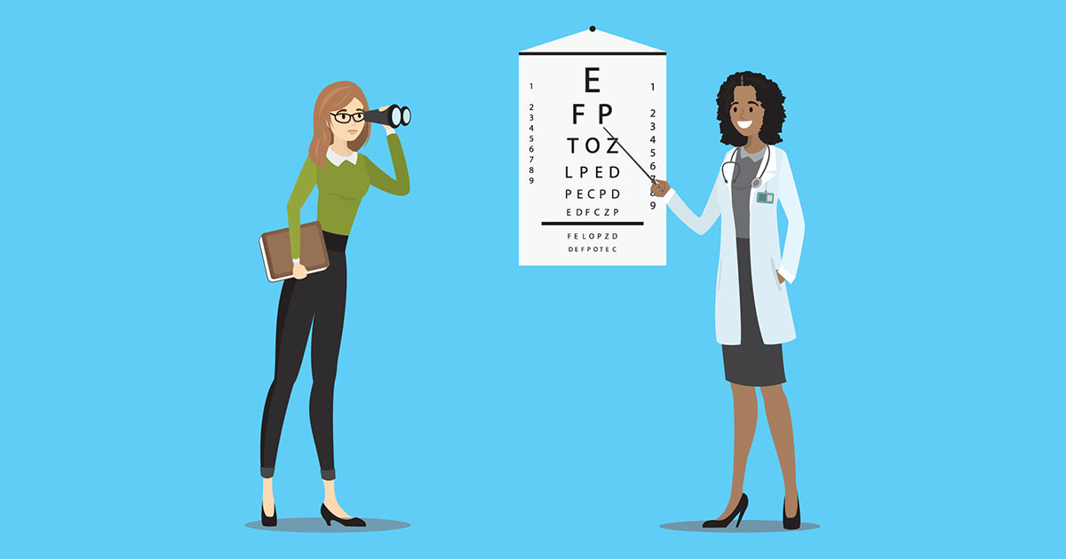 Illustration of woman performing an eye test
