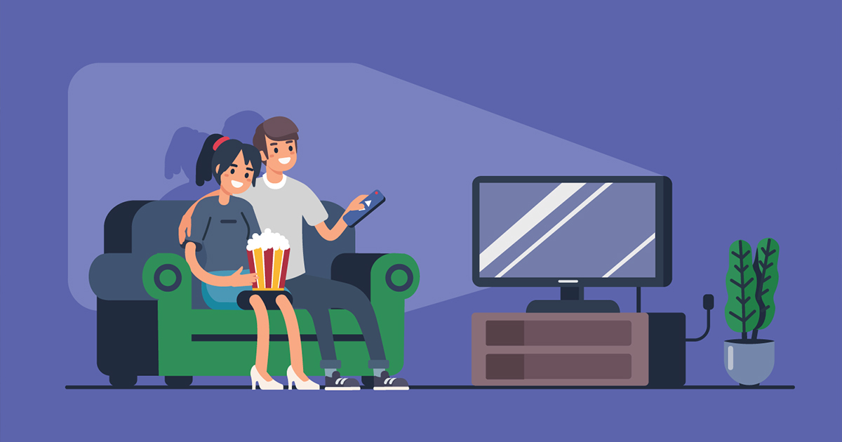 Illustration of two people watching television