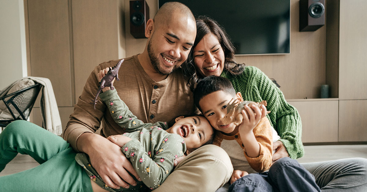 Family of four having fun