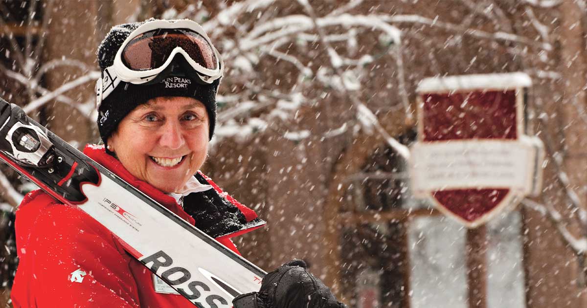 Nancy Greene Raine with skis