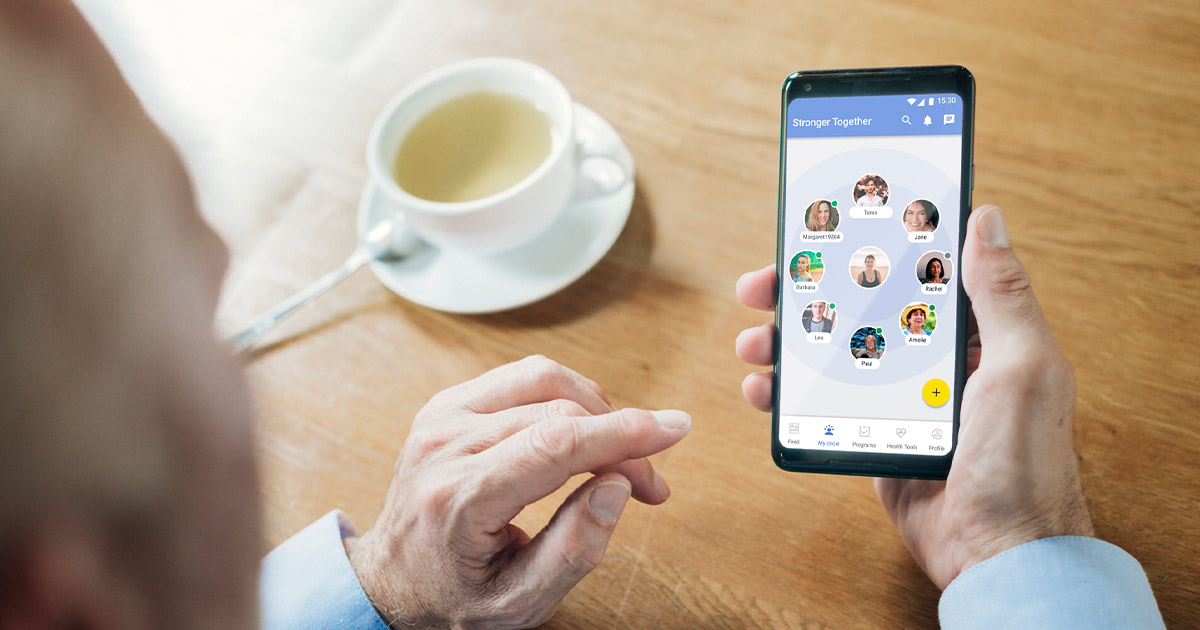 Person using the Stronger Together app on their phone