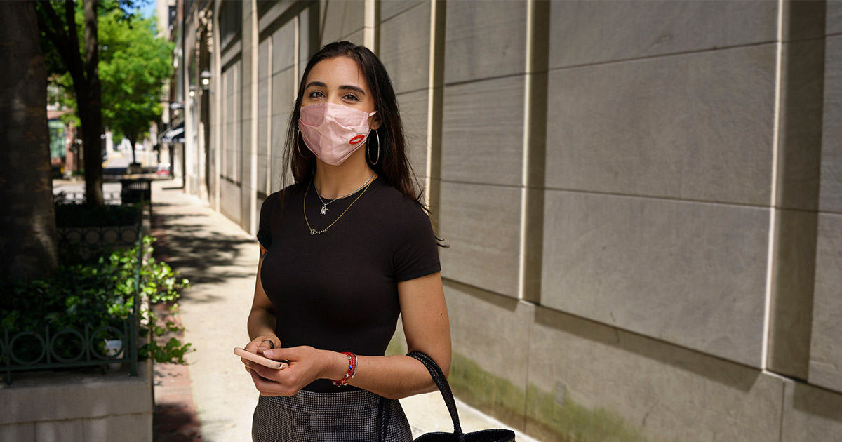 moderna woman pink mask mrna vaccine