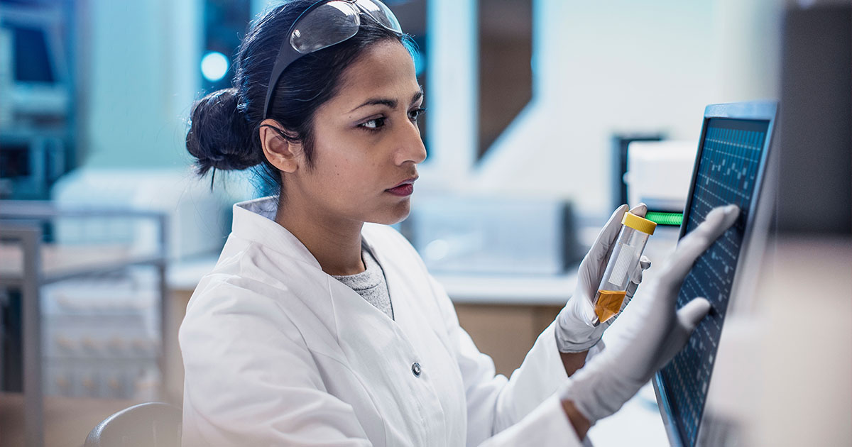 woman scientist on computer