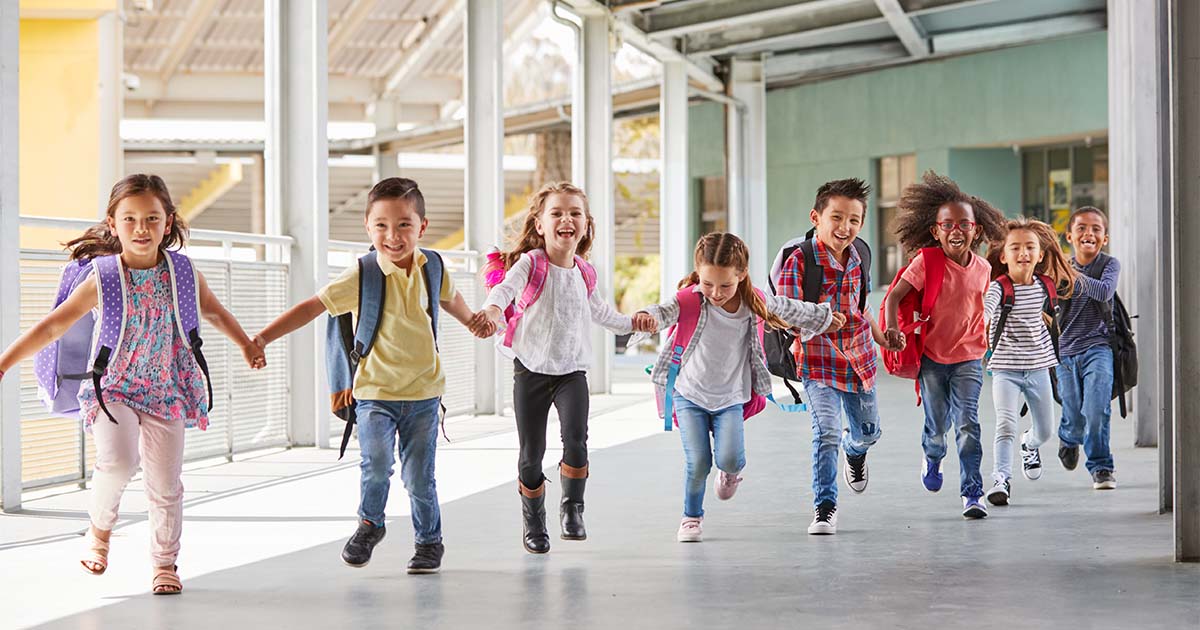 children running school