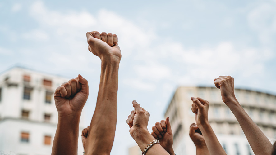 Fists up in the air promoting right to abortion