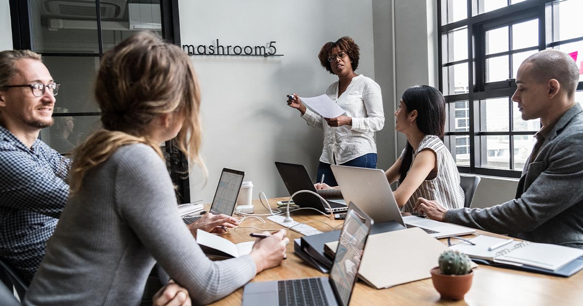 Woman leading a meeting in a start-up
