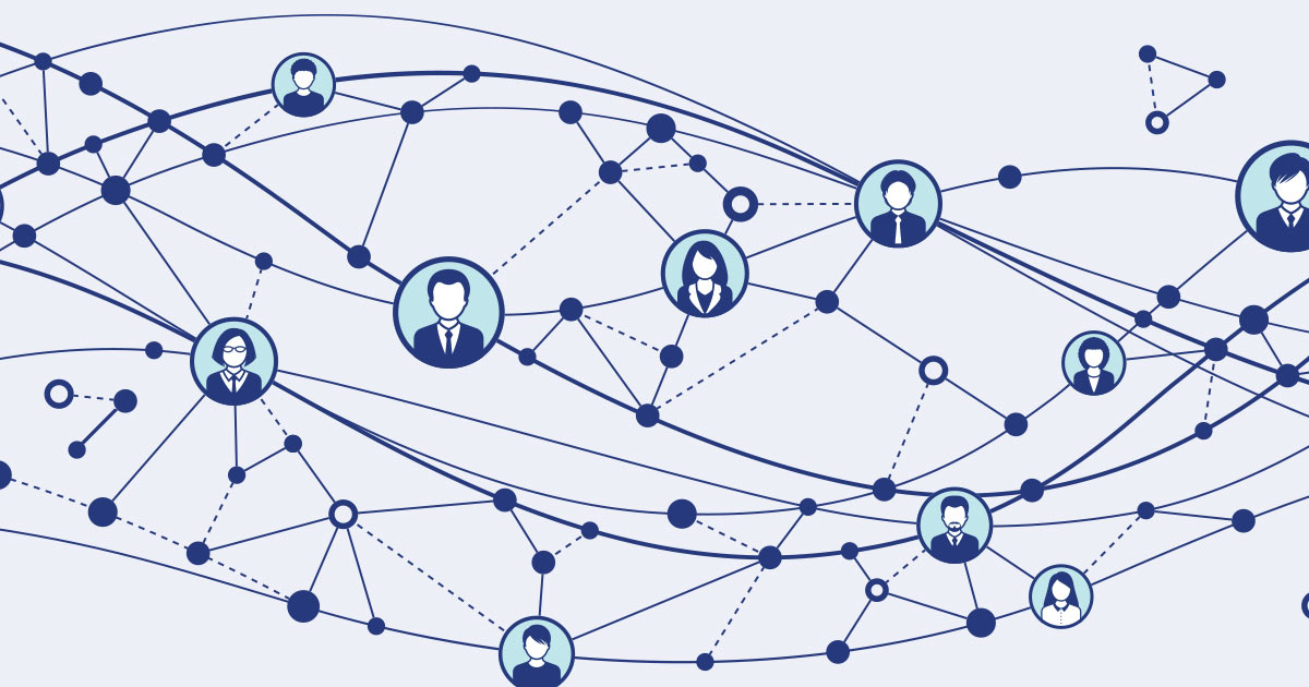 Drawing of a network and icons of people