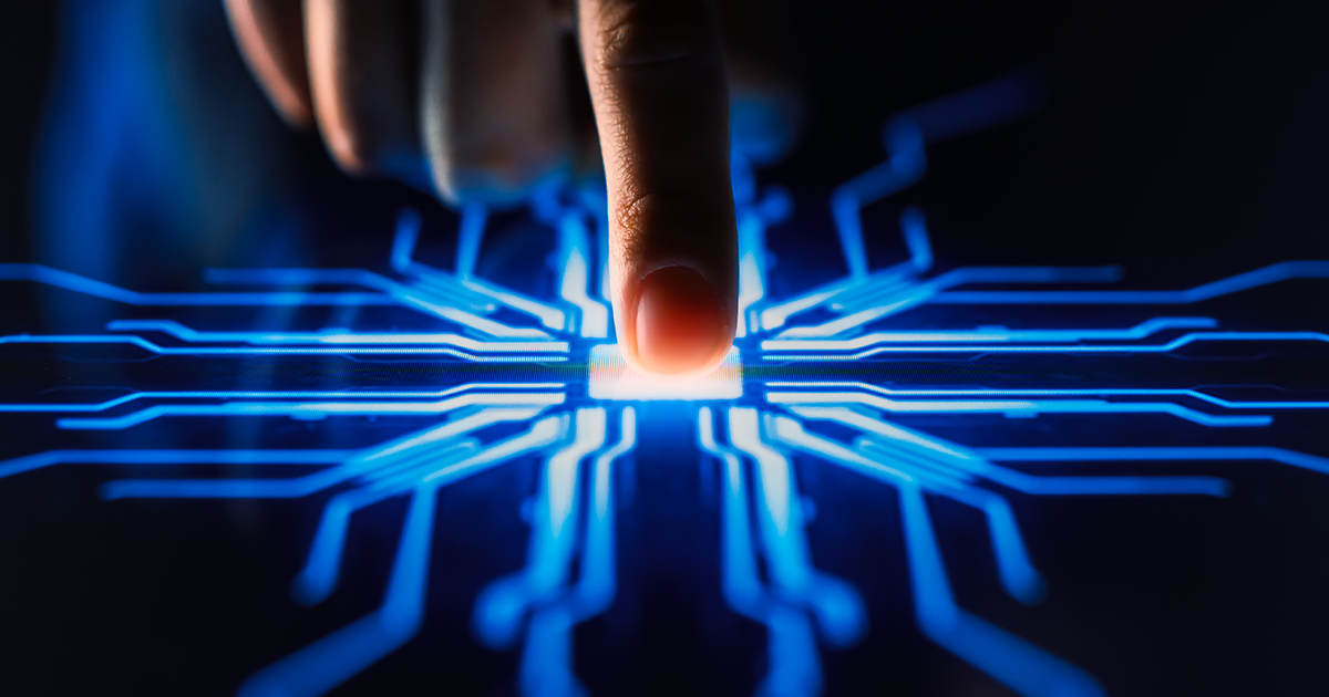 Digitalization concept human finger pushes