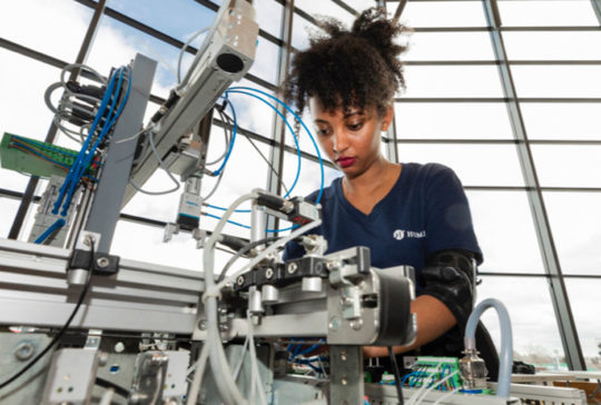 black female humber student lab