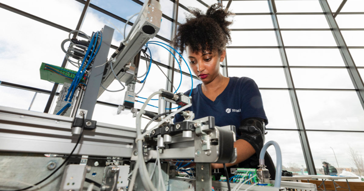 black female humber student lab