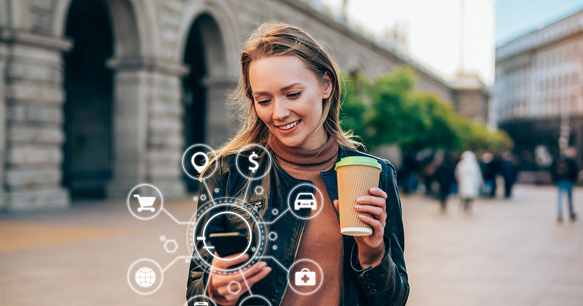white woman with coffee internet of things