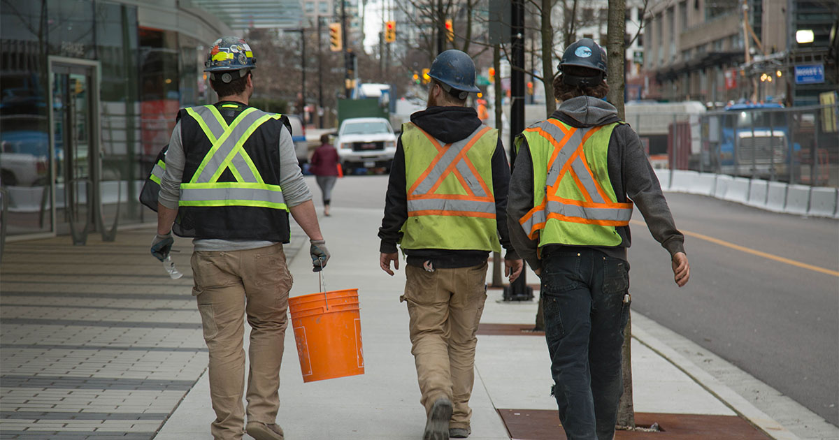 construction workers walking