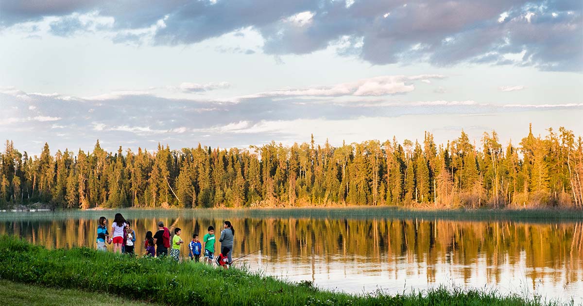 family by the lake