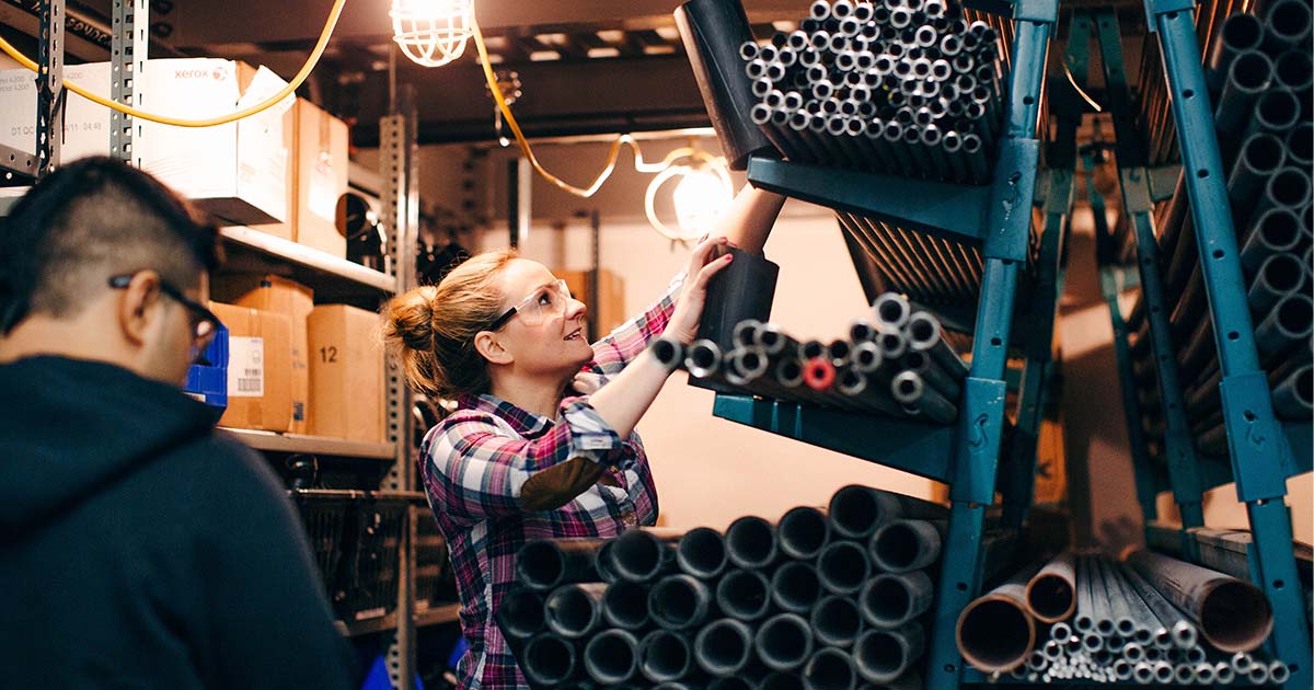 Workers in storage room