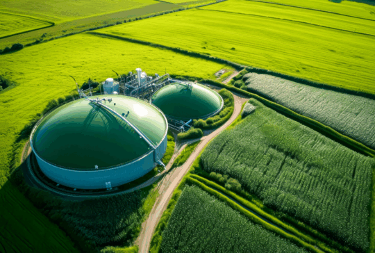 Aerial View of Biogas Plant in Lush Green Agricultural Field