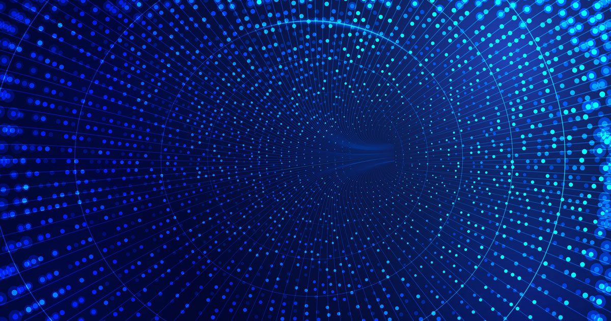 futuristic key visual of digital transformation or big data, graphic of dotted tunnel