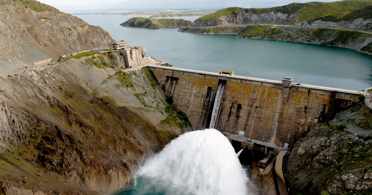 Aerial view of hydroelectric power station