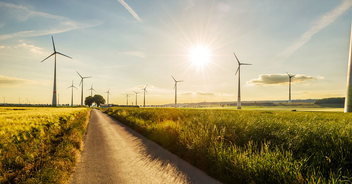 Windturbines at sunset