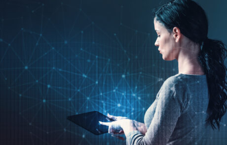 F3 with business woman using a tablet computer.