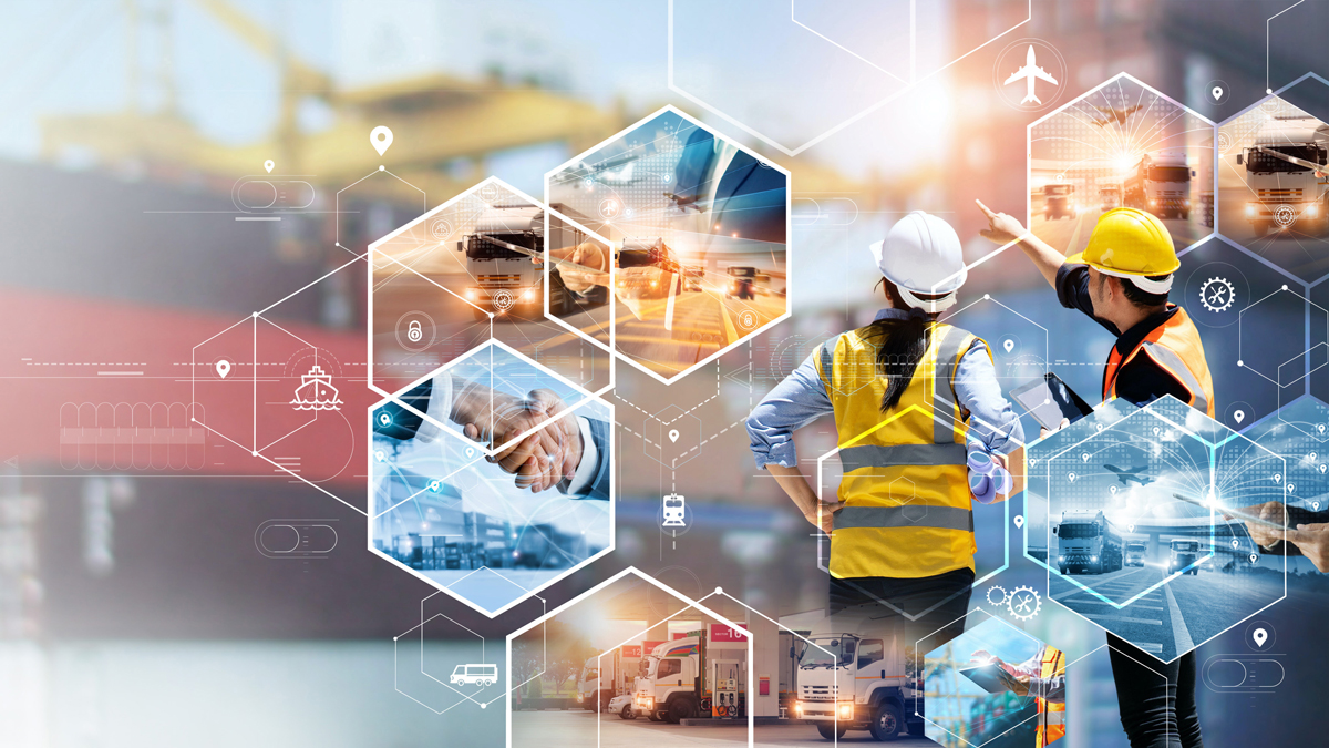 Professional worker control and checks stock inventory with digital tablet with containers in harbor warehouse global network, Partnership, Teamwork, Transportation and Logistics distribution center.