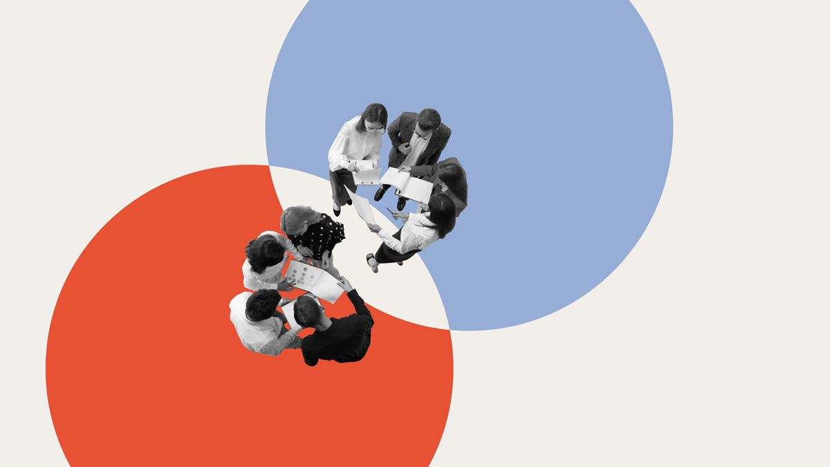 Business synergy. Two teams engaging in collaborative planning, exchanging insights, structuring strategies for optimized decision-making. Concept of corporate teamwork, leadership, acquisition